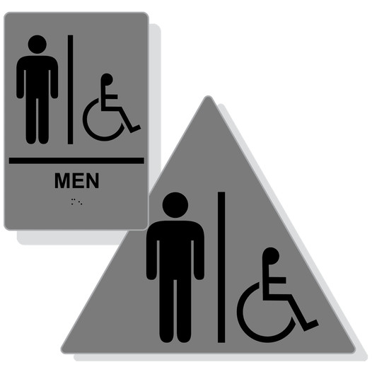 Gray ADA Braille Accessible MEN Restroom Sign Set RRE-150_DTS_Set_Black_on_Gray