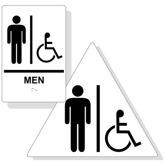 White ADA Braille Accessible MEN Restroom Sign Set RRE-150_DTS_Set_Black_on_White