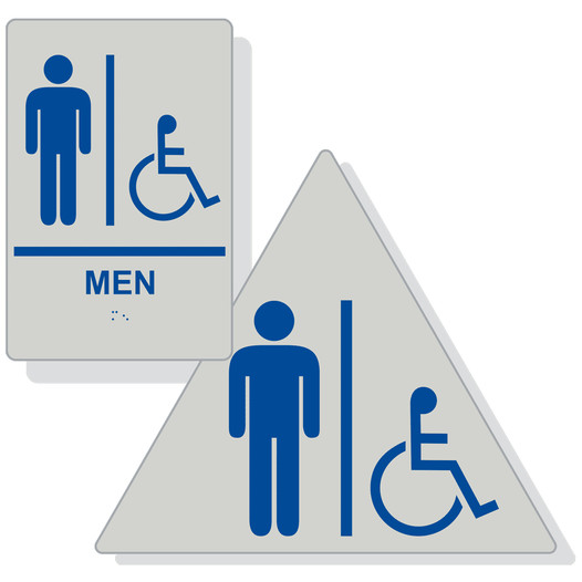 Pearl Gray ADA Braille Accessible MEN Restroom Sign Set RRE-150_DTS_Set_Blue_on_PearlGray
