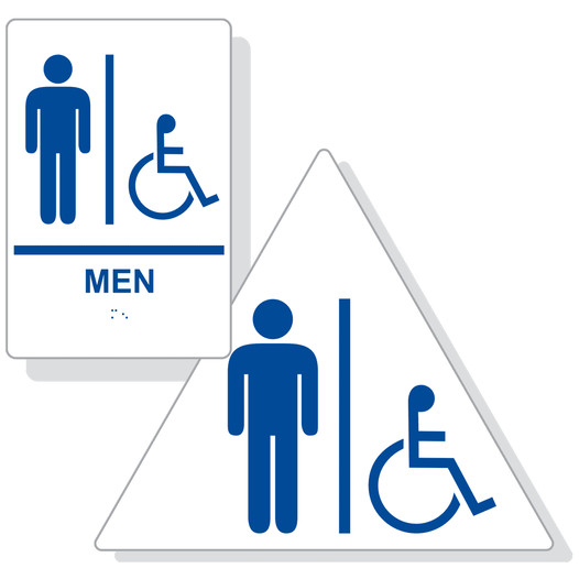 White ADA Braille Accessible MEN Restroom Sign Set RRE-150_DTS_Set_Blue_on_White