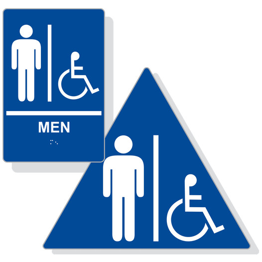 Blue ADA Braille Accessible MEN Restroom Sign Set RRE-150_DTS_Set_White_on_Blue