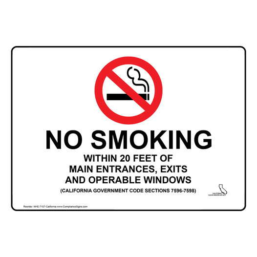California No Smoking Within 20 Feet Of Main Entrances Sign NHE-7157-California