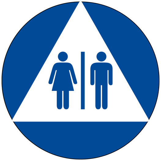 White Unisex Restroom Door Sign with Symbol RR-105_DCTS_Blue_on_White