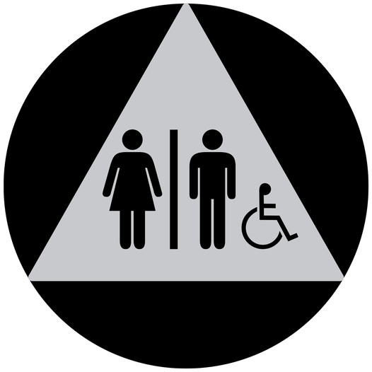 Silver Accessible Unisex Restroom Door Sign with Symbol RR-115_DCTS_Black_on_Silver