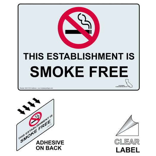California This Establishment Is Smoke Free Clear Label NHE-7272-California