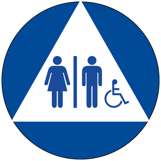 White Accessible Unisex Restroom Door Sign with Symbol RR-120_DCTS_Blue_on_White