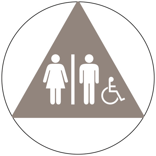 Taupe Accessible Unisex Restroom Door Sign with Symbol RR-120_DCTS_White_on_Taupe