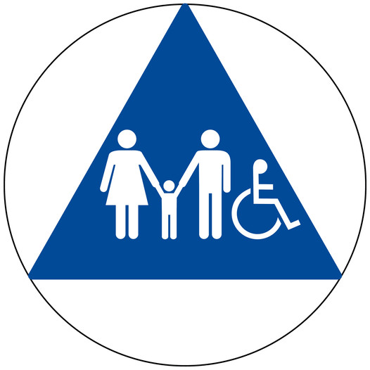 Blue Accessible Family Restroom Door Sign with Symbol RR-170_DCTS_White_on_Blue