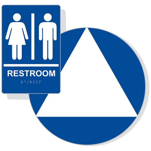White on Blue California Title 24 Unisex Restroom Sign Set for Amazon