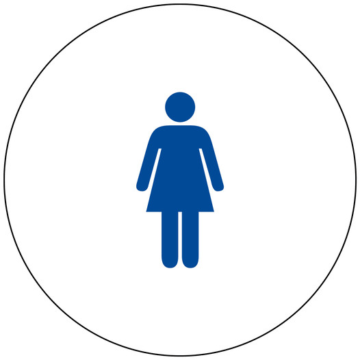 White Women's Restroom Door Sign with Symbol RR-125_DCS_Blue_on_White