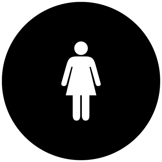 Black Women's Restroom Door Sign with Symbol RR-125_DCS_White_on_Black