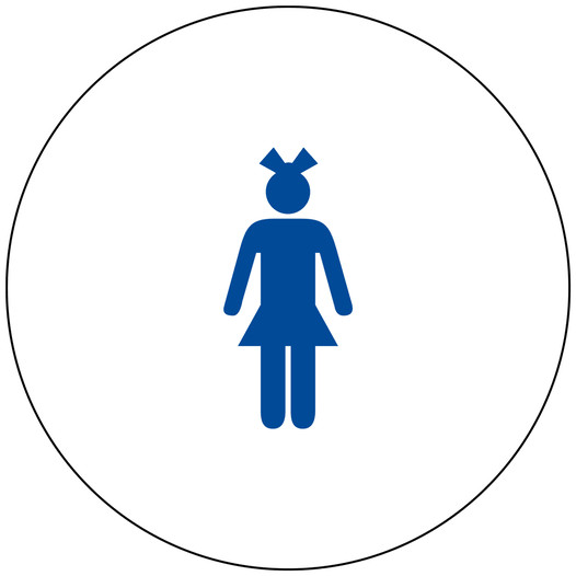 White Girl's Restroom Door Sign with Symbol RR-135_DCS_Blue_on_White