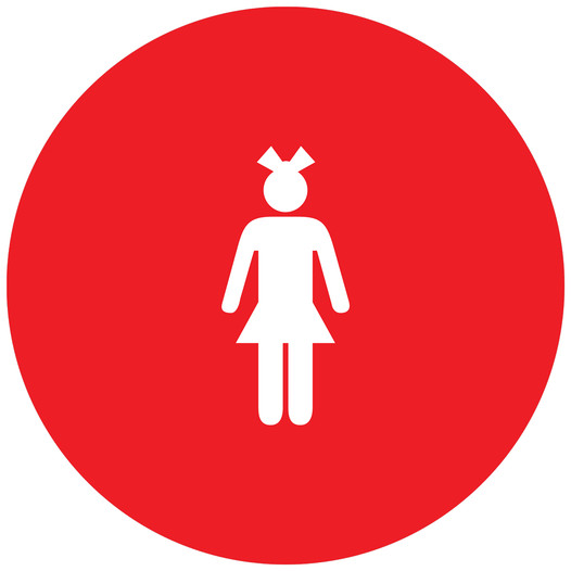 Red Girl's Restroom Door Sign with Symbol RR-135_DCS_White_on_Red