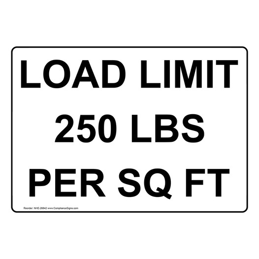 Load Limit 250 Lbs Per Sq Ft Sign NHE-26842