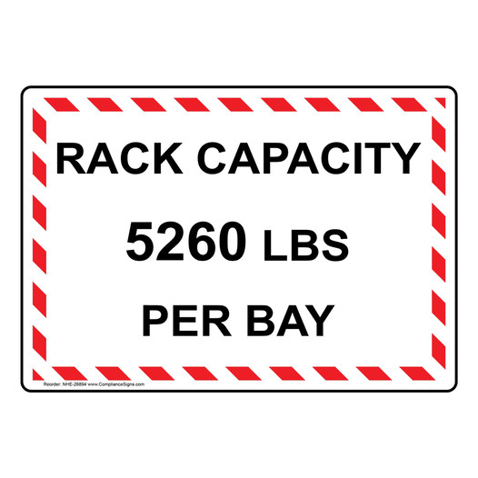 Rack Capacity 5260 Lbs Per Bay Sign NHE-26894