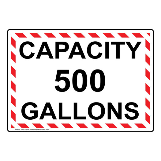 Capacity 500 Gallons Sign NHE-26898