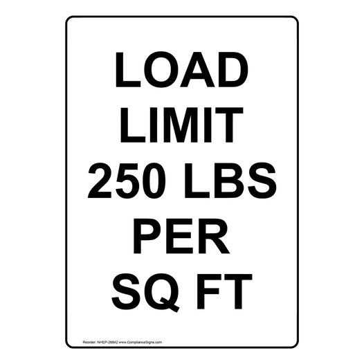 Portrait Load Limit 250 Lbs Per Sq Ft Sign NHEP-26842