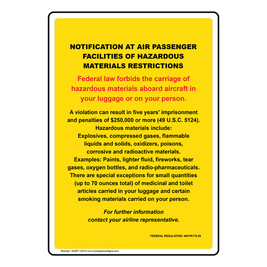 Portrait Notification At Air Passenger Facilities Sign NHEP-13010