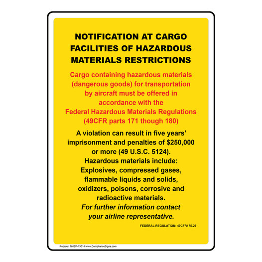 Portrait Notification At Cargo Facilities Of Sign NHEP-13014