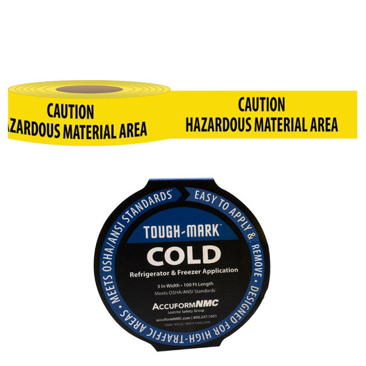 CAUTION HAZARDOUS MATERIAL AREA Tough-Mark Cold Message Floor Tape - 50 Ft.