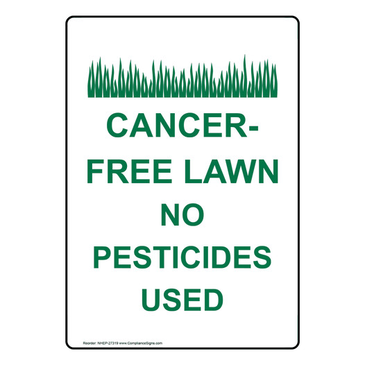 Portrait Cancer-Free Lawn No Pesticides Sign With Symbol NHEP-27319