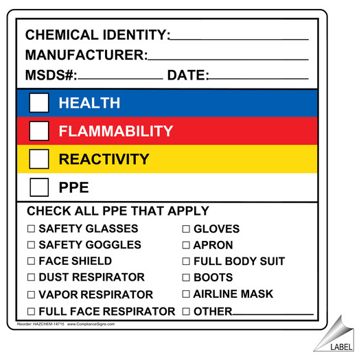 Chemical Identity Manufacturer MSDS Date Label for Hazmat HAZCHEM-14715