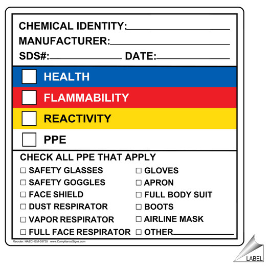 Chemical Identity Manufacturer SDS Date Label HAZCHEM-35735