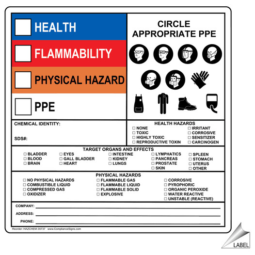 Health Flammability Physical Hazard Label HAZCHEM-35737