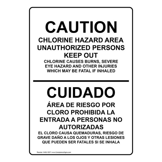 Caution Chlorine Hazard Area Bilingual Sign NHB-15071
