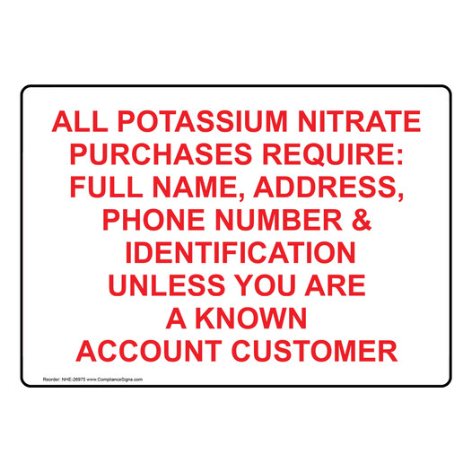 All Potassium Nitrate Purchases Require: Full Sign NHE-26975