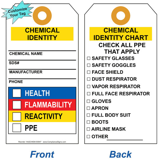 Chemical Identity - PPE Checklist Tag with Tie HAZCHEM-50947