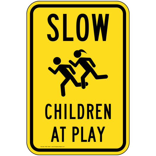 Portrait Slow Children At Play Reflective Sign With Symbol PKE-15536