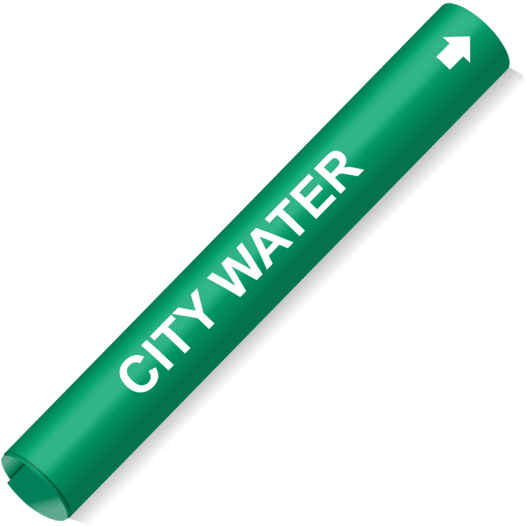 Coiled White-on-Green City Water Pipe Marker CS993858