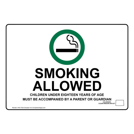 Colorado Smoking Allowed Children Accompanied Sign NHE-7032-Colorado