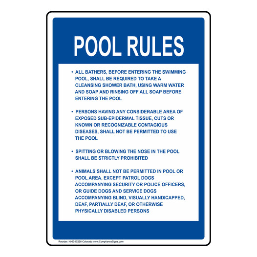 Colorado Pool Rules Sign NHE-15258-Colorado