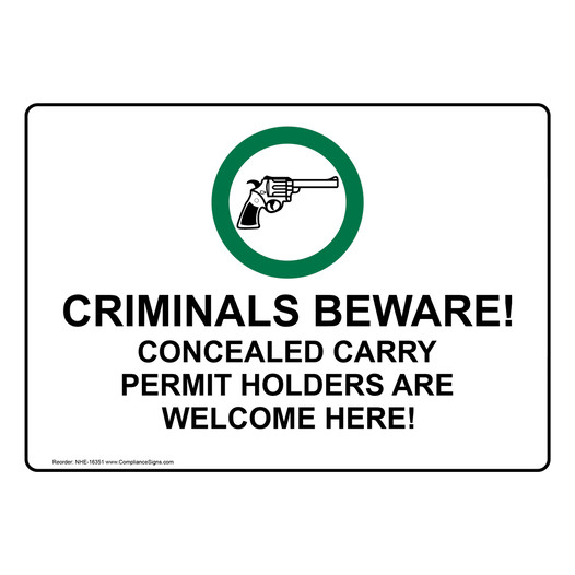 Concealed Carry Permit Holders Welcome Sign NHE-16351 Concealed Carry
