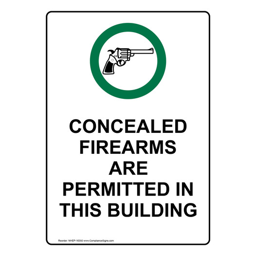 Portrait Concealed Firearms Permitted Sign With Symbol NHEP-16350
