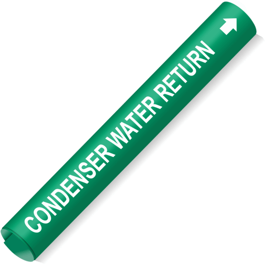 Coiled White-on-Green Condenser Water Return Pipe Marker CS121728