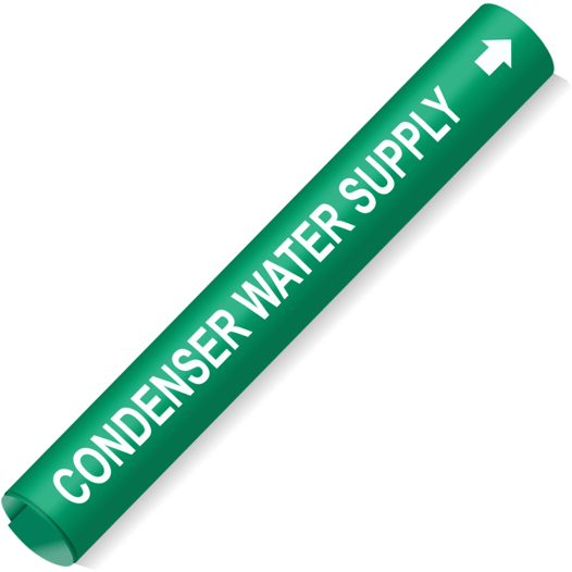 Coiled White-on-Green Condenser Water Supply Pipe Marker CS474029