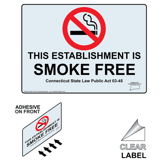 Connecticut This Establishment Is Smoke Free Label With Front Adhesive NHE-7318-Connecticut-Reverse