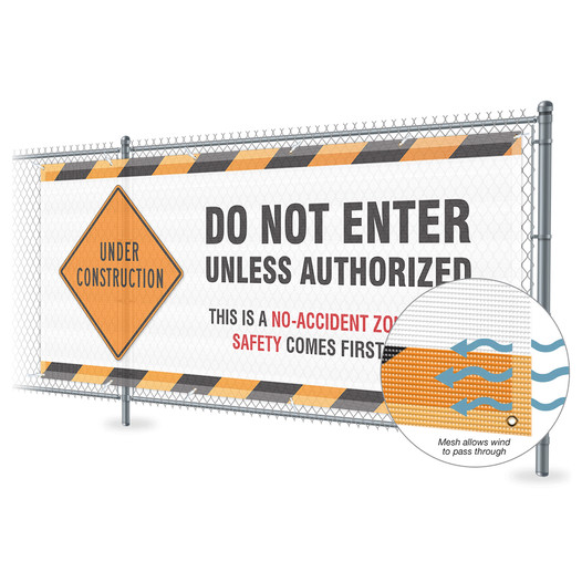 Construction Do Not Enter Banner, 10x4 ft. Polyester Mesh