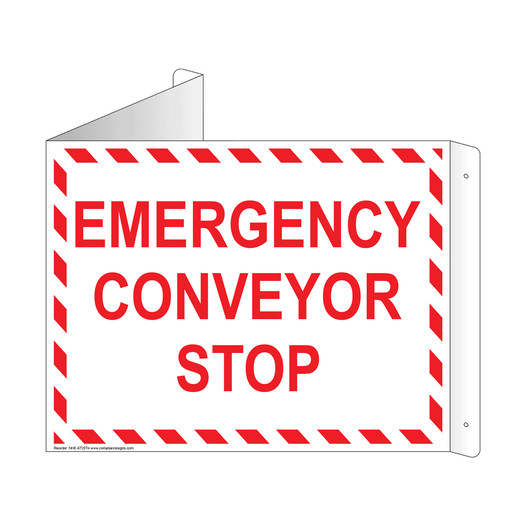 White Triangle-Mount EMERGENCY CONVEYOR STOP Sign NHE-6720Tri