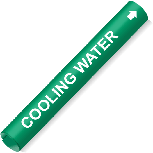 Coiled White-on-Green Cooling Water Pipe Marker CS142285