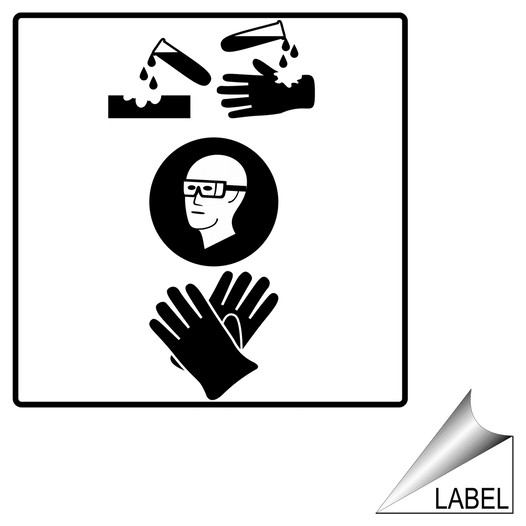 [Graphic] Corrosive Safety Glasses Gloves Label LABEL-SYM-09-26-b-32-R
