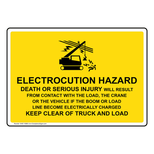 Electrocution Hazard Crane Sign With Symbol NHE-13086
