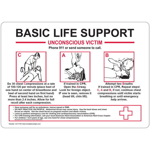 Basic Support Unconscious Victim 911 Sign NHE-17824
