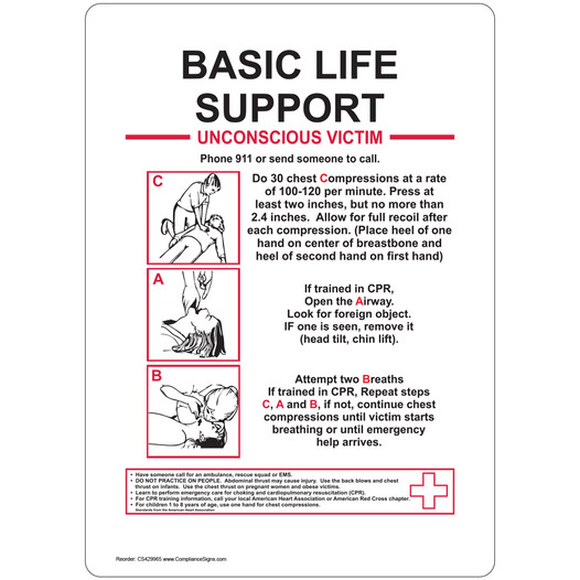 Portrait Basic Life Support Unconscious Sign With Symbol NHEP-17824
