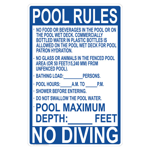 Florida Pool Rules No Food Or Beverages In Pool Or Deck Sign CS494236