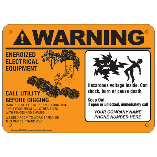 Custom ANSI WARNING Energized Electrical Equipment Call Utility Sign CS139558