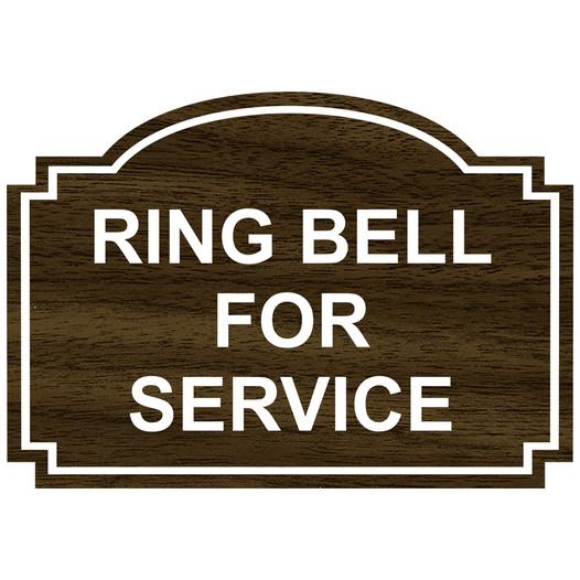 Walnut Engraved RING BELL FOR SERVICE Sign EGRE-15813_White_on_Walnut